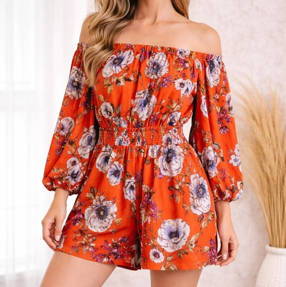 Women's Fashion Nova Romper M Orange Floral